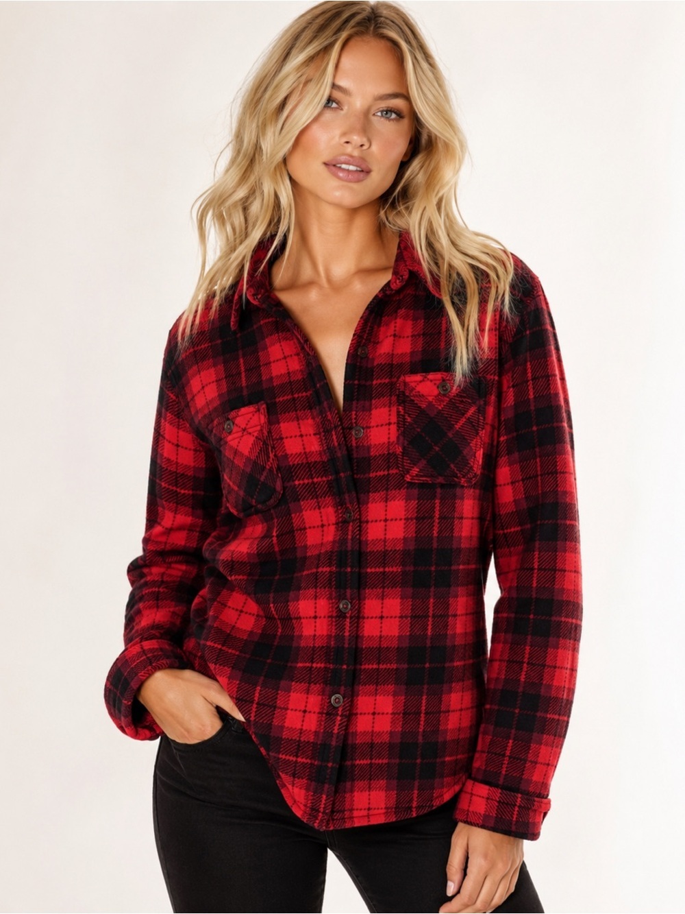 Weatherproof Plaid Sherpa Fleece Jacket Red Black Buffalo Plaid Cozy Autumn Soft